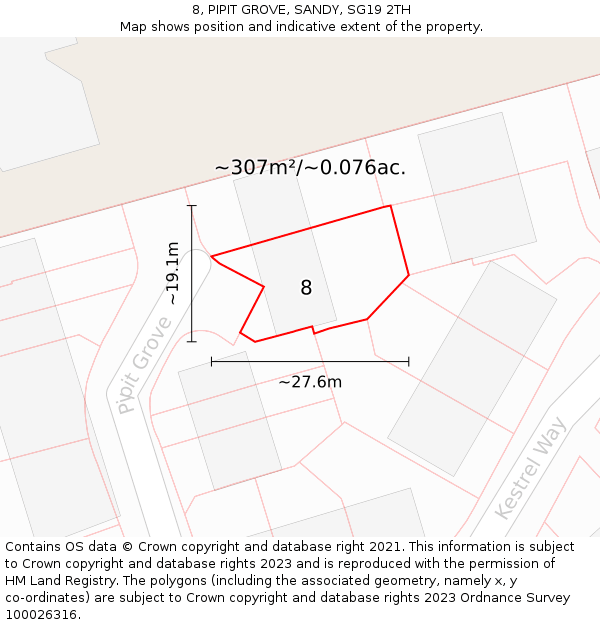 8, PIPIT GROVE, SANDY, SG19 2TH: Plot and title map