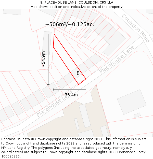 8, PLACEHOUSE LANE, COULSDON, CR5 1LA: Plot and title map