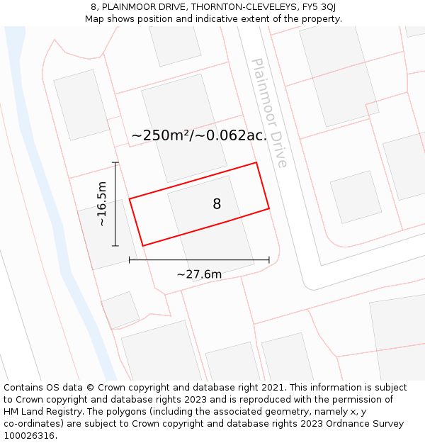 8, PLAINMOOR DRIVE, THORNTON-CLEVELEYS, FY5 3QJ: Plot and title map