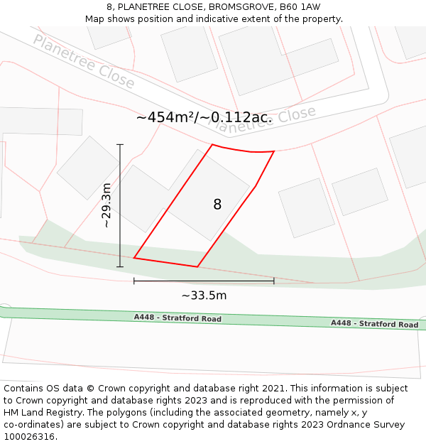 8, PLANETREE CLOSE, BROMSGROVE, B60 1AW: Plot and title map