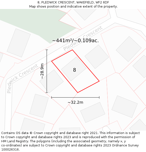 8, PLEDWICK CRESCENT, WAKEFIELD, WF2 6DF: Plot and title map