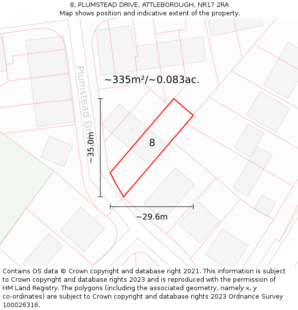 8, PLUMSTEAD DRIVE, ATTLEBOROUGH, NR17 2RA: Plot and title map