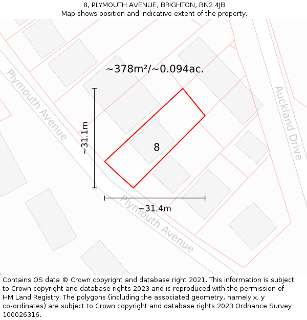 8, PLYMOUTH AVENUE, BRIGHTON, BN2 4JB: Plot and title map