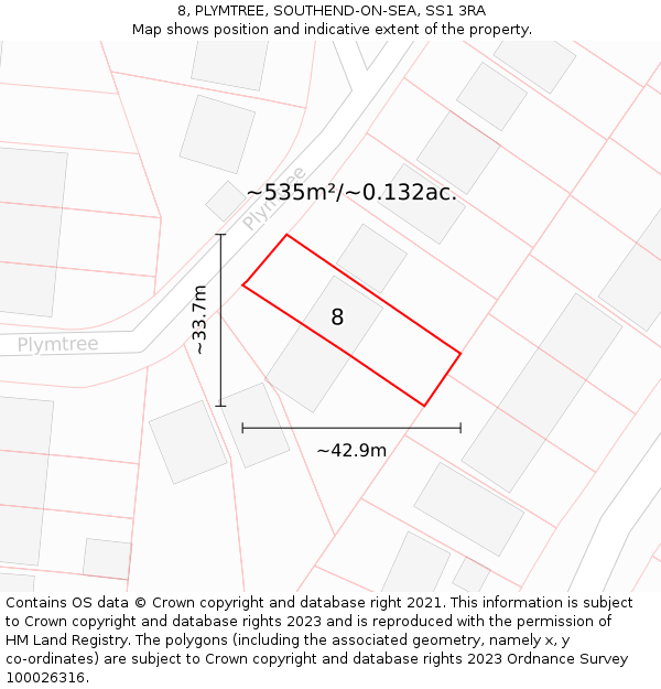 8, PLYMTREE, SOUTHEND-ON-SEA, SS1 3RA: Plot and title map