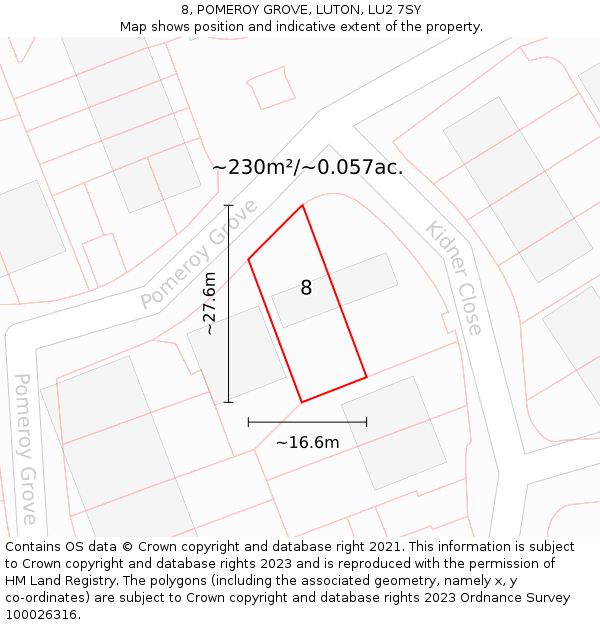 8, POMEROY GROVE, LUTON, LU2 7SY: Plot and title map