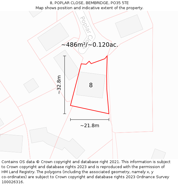 8, POPLAR CLOSE, BEMBRIDGE, PO35 5TE: Plot and title map