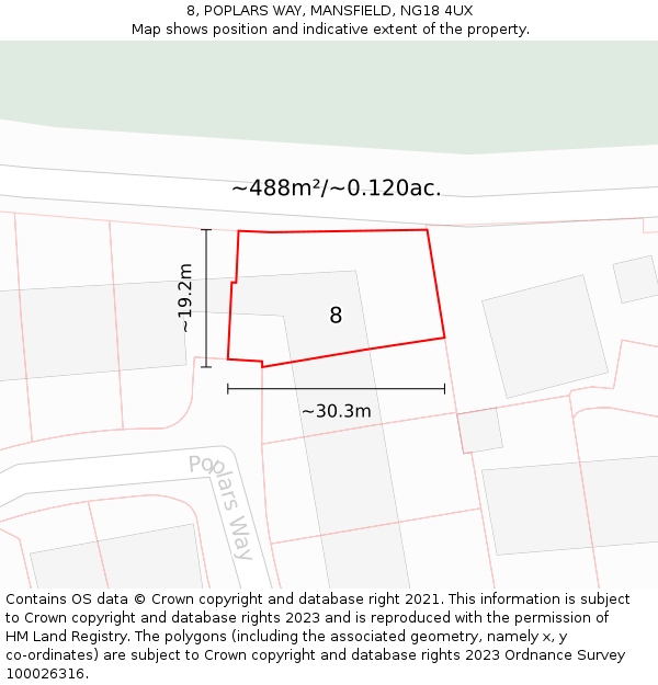 8, POPLARS WAY, MANSFIELD, NG18 4UX: Plot and title map