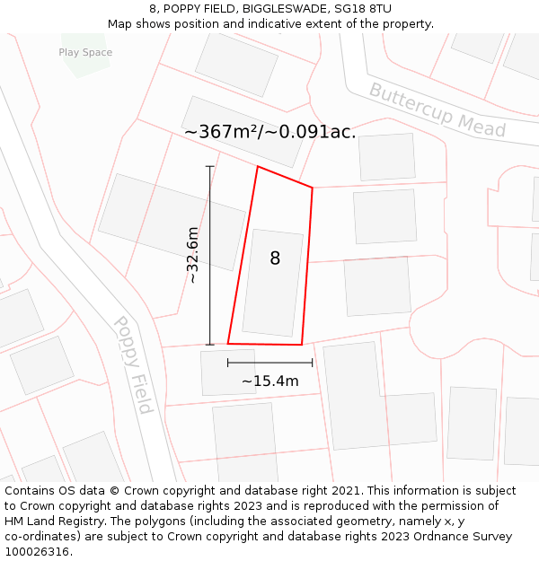 8, POPPY FIELD, BIGGLESWADE, SG18 8TU: Plot and title map