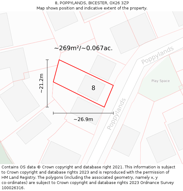 8, POPPYLANDS, BICESTER, OX26 3ZP: Plot and title map