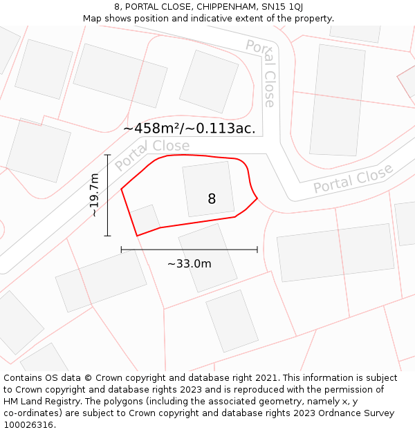 8, PORTAL CLOSE, CHIPPENHAM, SN15 1QJ: Plot and title map