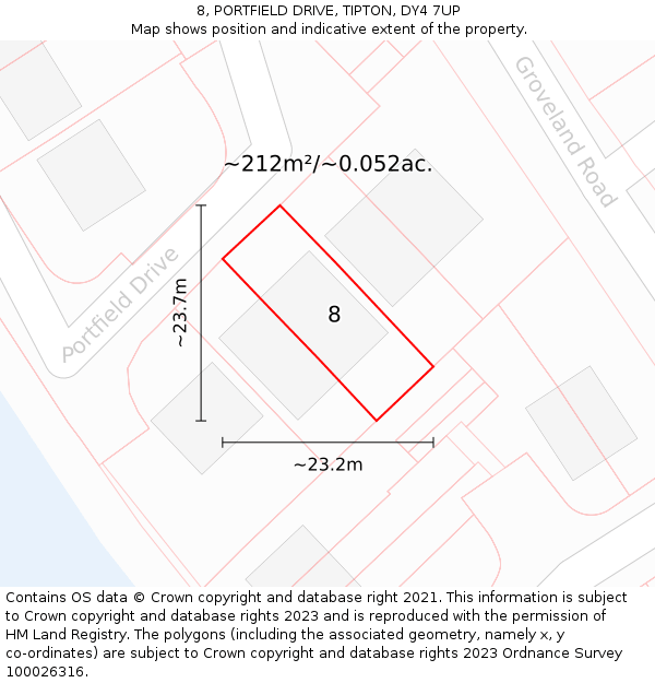 8, PORTFIELD DRIVE, TIPTON, DY4 7UP: Plot and title map