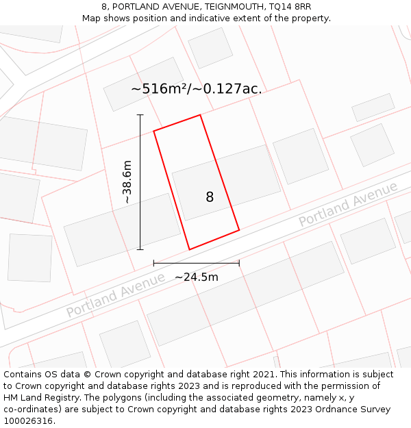 8, PORTLAND AVENUE, TEIGNMOUTH, TQ14 8RR: Plot and title map
