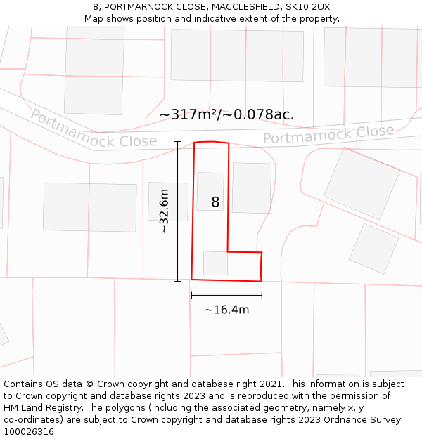 8, PORTMARNOCK CLOSE, MACCLESFIELD, SK10 2UX: Plot and title map