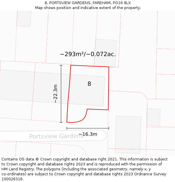 8, PORTSVIEW GARDENS, FAREHAM, PO16 8LX: Plot and title map