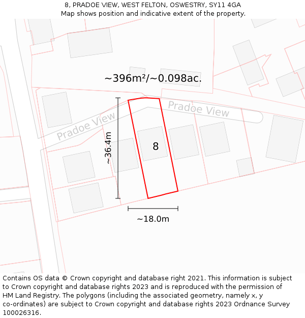 8, PRADOE VIEW, WEST FELTON, OSWESTRY, SY11 4GA: Plot and title map