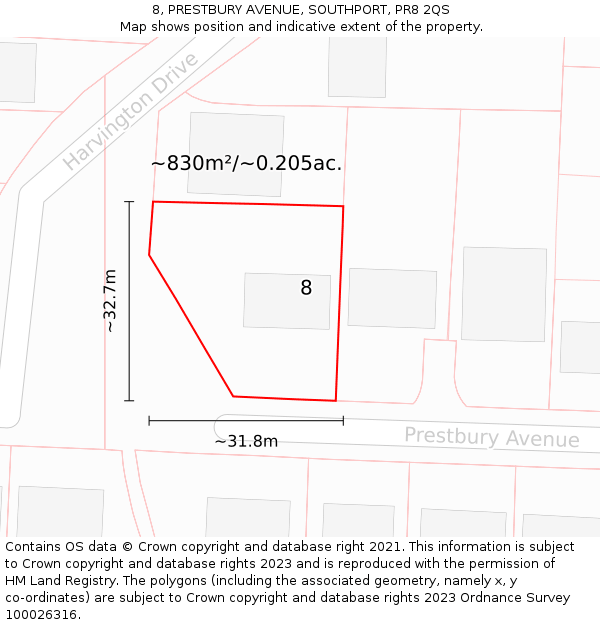 8, PRESTBURY AVENUE, SOUTHPORT, PR8 2QS: Plot and title map