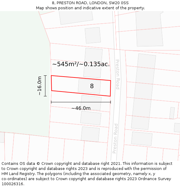 8, PRESTON ROAD, LONDON, SW20 0SS: Plot and title map