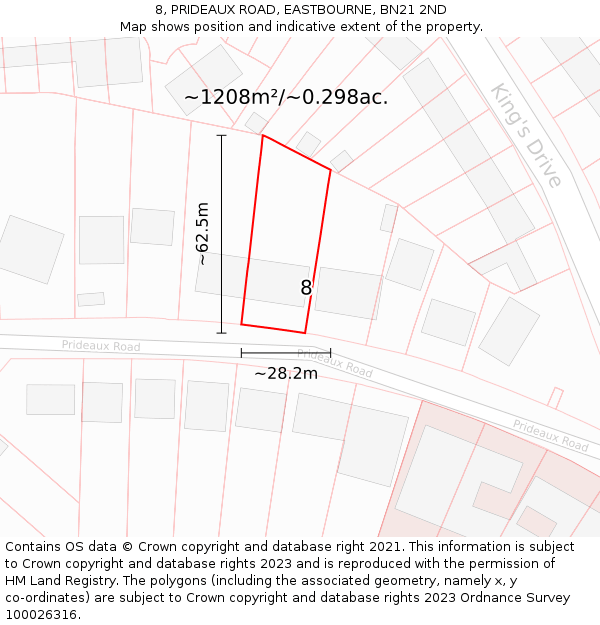 8, PRIDEAUX ROAD, EASTBOURNE, BN21 2ND: Plot and title map