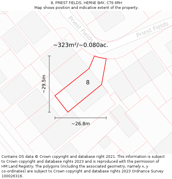 8, PRIEST FIELDS, HERNE BAY, CT6 6RH: Plot and title map