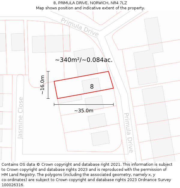 8, PRIMULA DRIVE, NORWICH, NR4 7LZ: Plot and title map