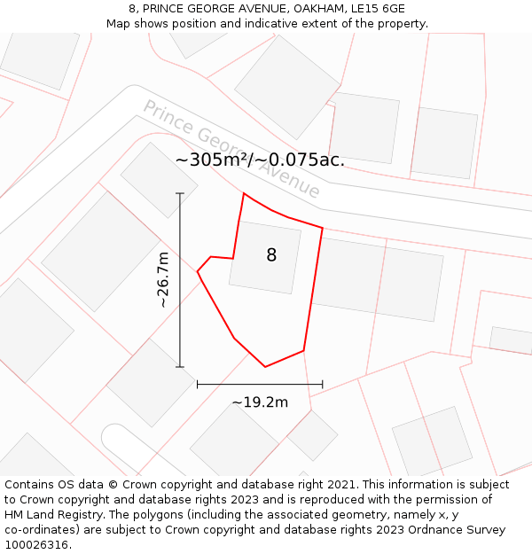 8, PRINCE GEORGE AVENUE, OAKHAM, LE15 6GE: Plot and title map