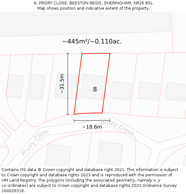 8, PRIORY CLOSE, BEESTON REGIS, SHERINGHAM, NR26 8SL: Plot and title map