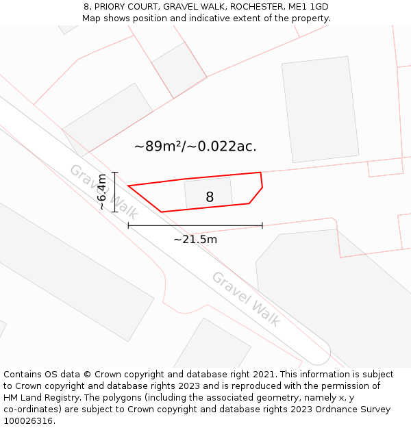 8, PRIORY COURT, GRAVEL WALK, ROCHESTER, ME1 1GD: Plot and title map