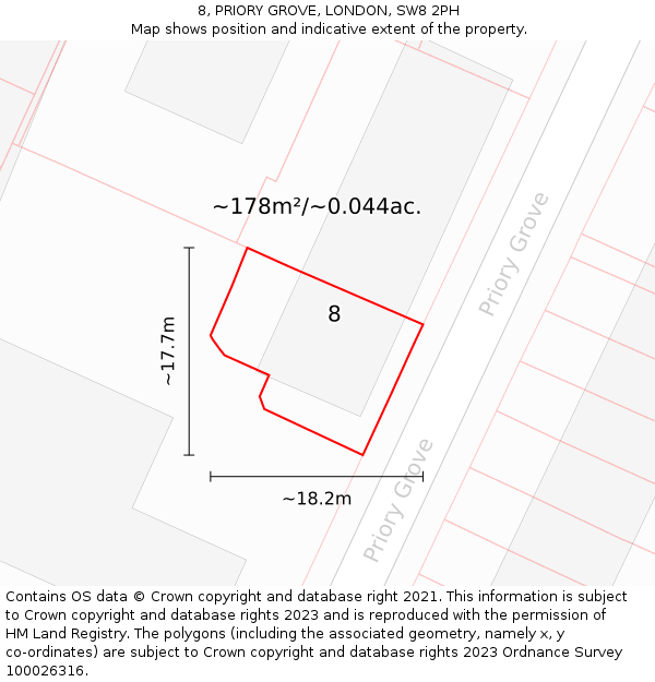8, PRIORY GROVE, LONDON, SW8 2PH: Plot and title map
