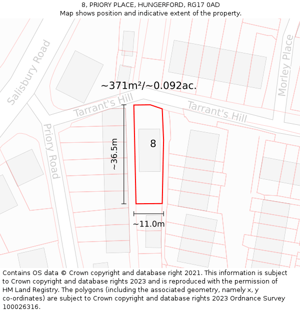 8, PRIORY PLACE, HUNGERFORD, RG17 0AD: Plot and title map