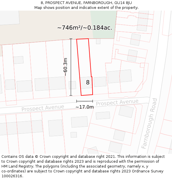 8, PROSPECT AVENUE, FARNBOROUGH, GU14 8JU: Plot and title map