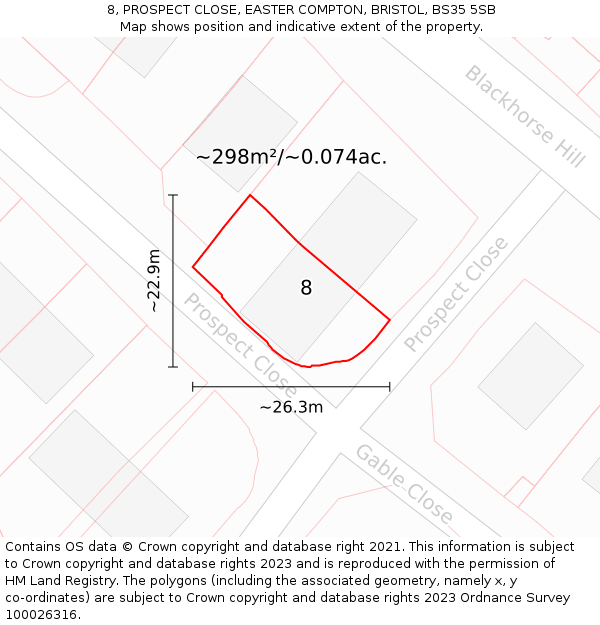 8, PROSPECT CLOSE, EASTER COMPTON, BRISTOL, BS35 5SB: Plot and title map