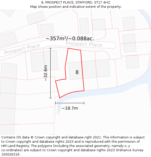 8, PROSPECT PLACE, STAFFORD, ST17 4HZ: Plot and title map