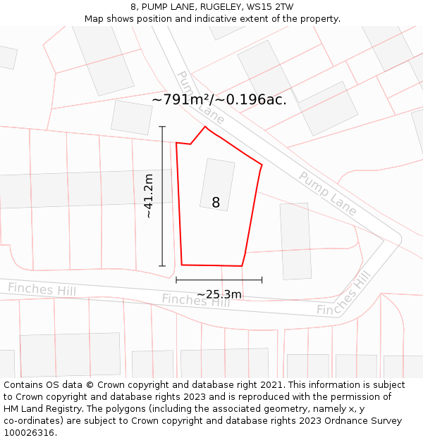 8, PUMP LANE, RUGELEY, WS15 2TW: Plot and title map