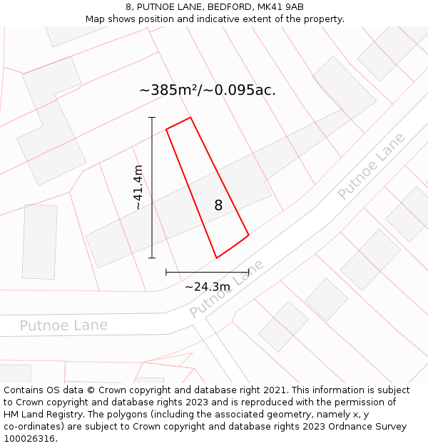 8, PUTNOE LANE, BEDFORD, MK41 9AB: Plot and title map