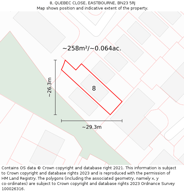 8, QUEBEC CLOSE, EASTBOURNE, BN23 5RJ: Plot and title map