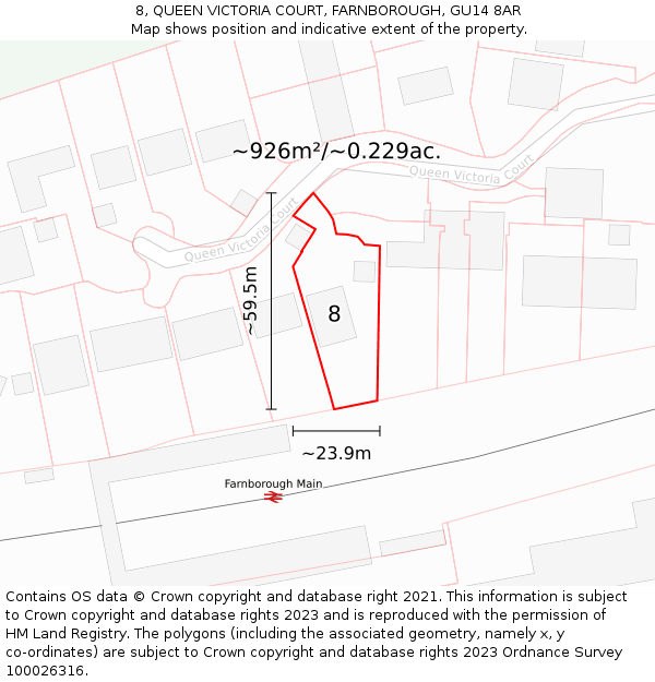 8, QUEEN VICTORIA COURT, FARNBOROUGH, GU14 8AR: Plot and title map