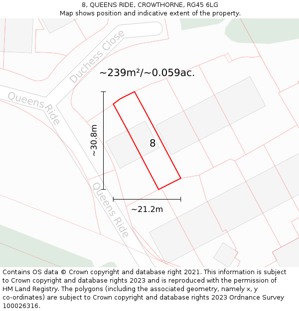 8, QUEENS RIDE, CROWTHORNE, RG45 6LG: Plot and title map