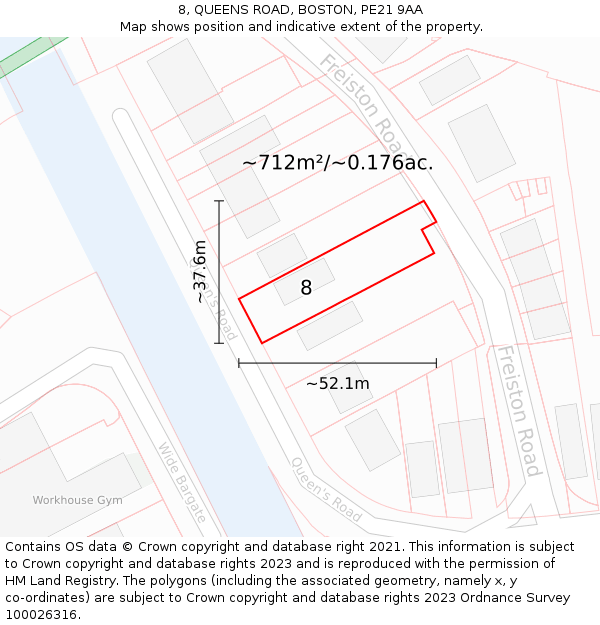 8, QUEENS ROAD, BOSTON, PE21 9AA: Plot and title map