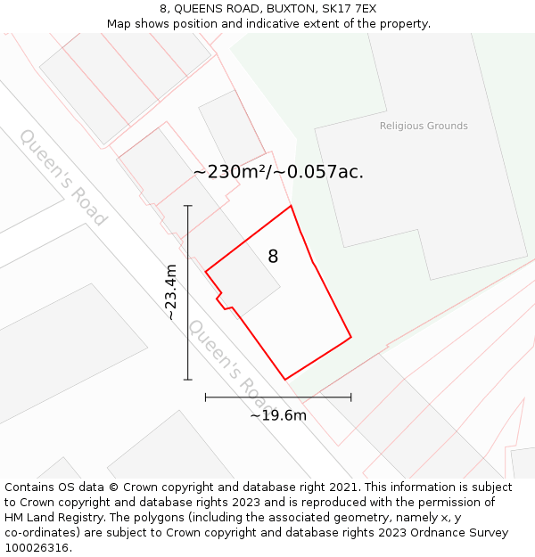 8, QUEENS ROAD, BUXTON, SK17 7EX: Plot and title map