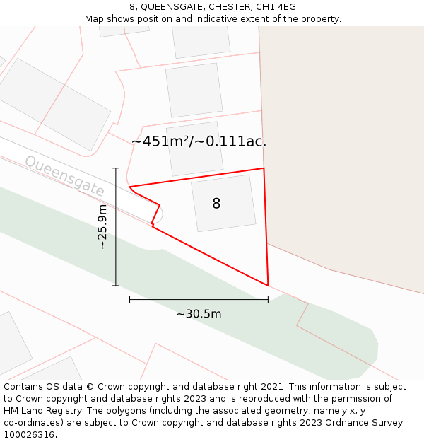 8, QUEENSGATE, CHESTER, CH1 4EG: Plot and title map