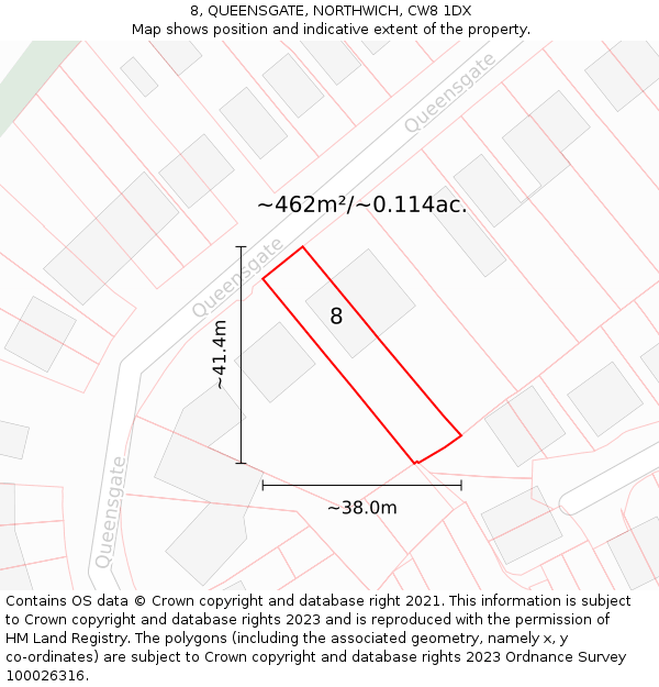 8, QUEENSGATE, NORTHWICH, CW8 1DX: Plot and title map