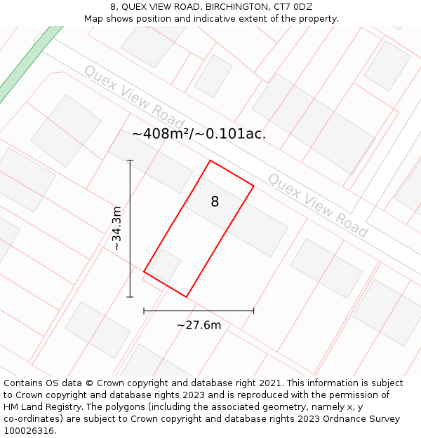 8, QUEX VIEW ROAD, BIRCHINGTON, CT7 0DZ: Plot and title map