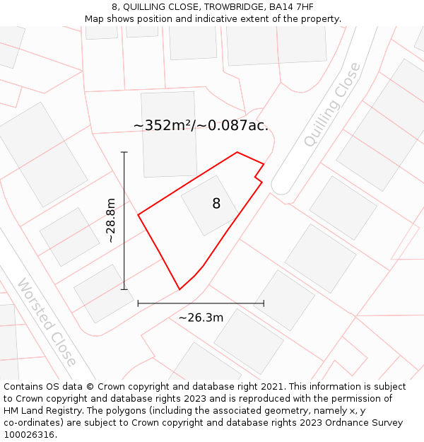 8, QUILLING CLOSE, TROWBRIDGE, BA14 7HF: Plot and title map