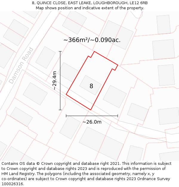 8, QUINCE CLOSE, EAST LEAKE, LOUGHBOROUGH, LE12 6RB: Plot and title map