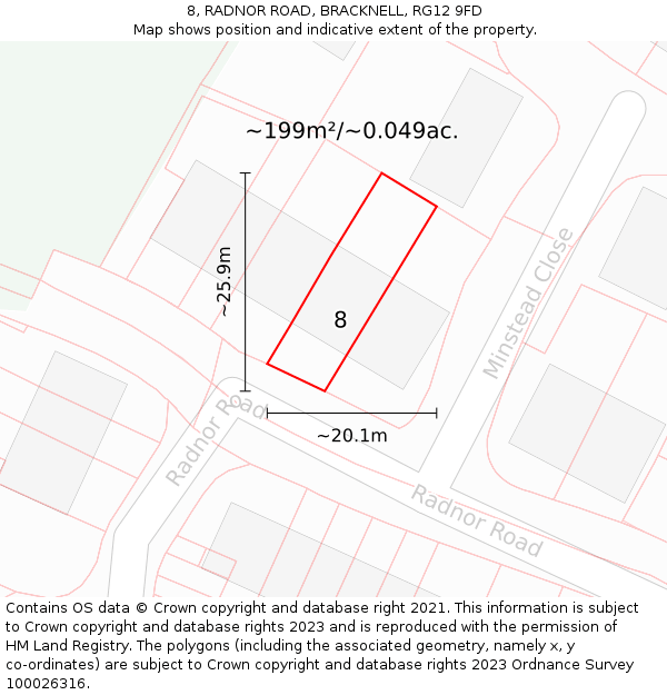 8, RADNOR ROAD, BRACKNELL, RG12 9FD: Plot and title map