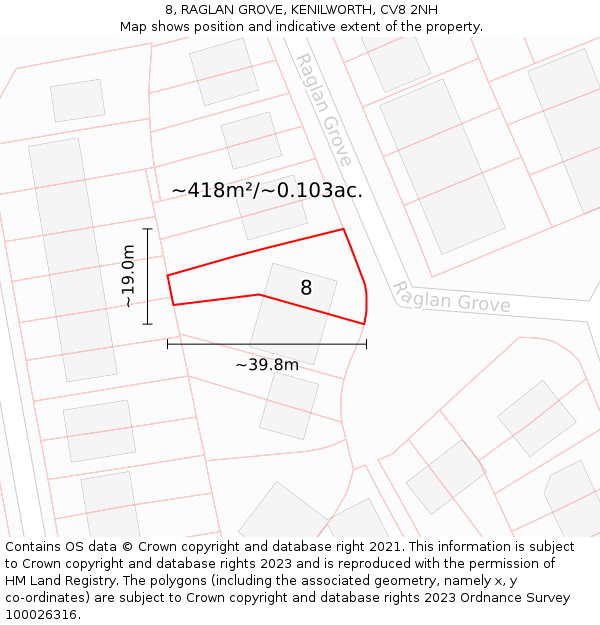 8, RAGLAN GROVE, KENILWORTH, CV8 2NH: Plot and title map