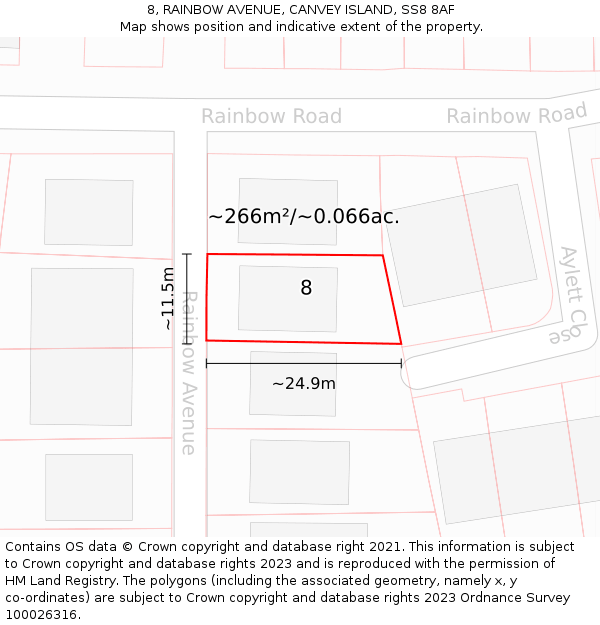8, RAINBOW AVENUE, CANVEY ISLAND, SS8 8AF: Plot and title map