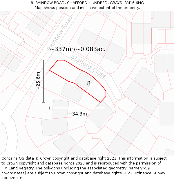 8, RAINBOW ROAD, CHAFFORD HUNDRED, GRAYS, RM16 6NG: Plot and title map