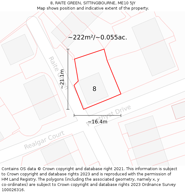 8, RAITE GREEN, SITTINGBOURNE, ME10 5JY: Plot and title map