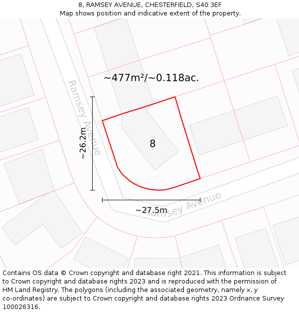 8, RAMSEY AVENUE, CHESTERFIELD, S40 3EF: Plot and title map